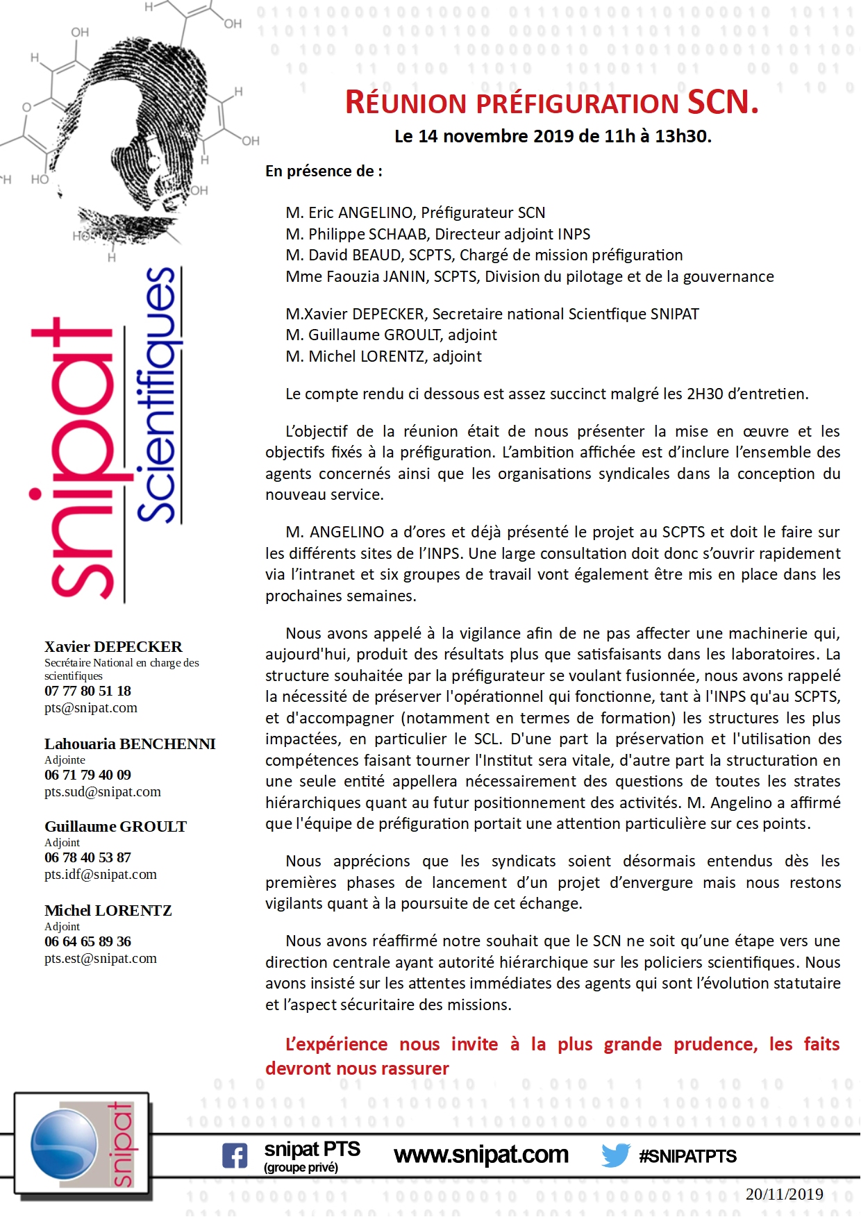 Communiqué réunion sur la préfiguration du SCN 